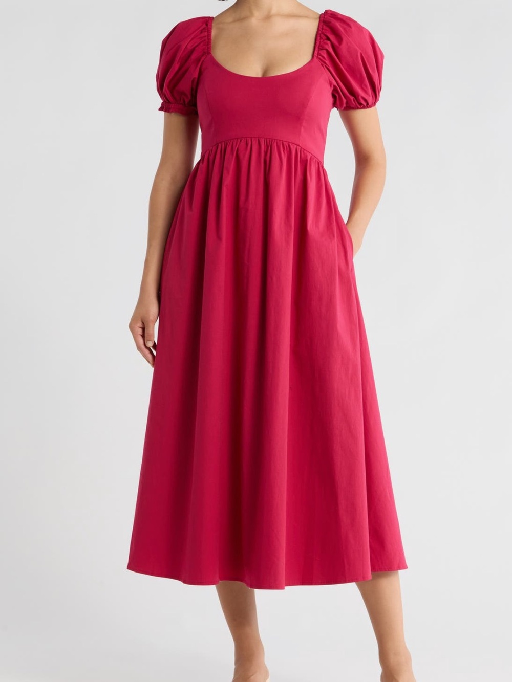 Hutch Marian Puff Sleeve Fit & Flare Midi Dress Pink XS NWT $297